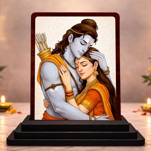 Image 1 of Default Title for the product Ram Sita Classic Devotional Wooden Idol 4x5 Inch HD Printed Table Decor for Home Temple
