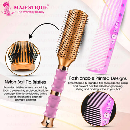 Image 4 of Majestique Premium Flat Hair Brush With Wide Tooth Comb (Set of 2)