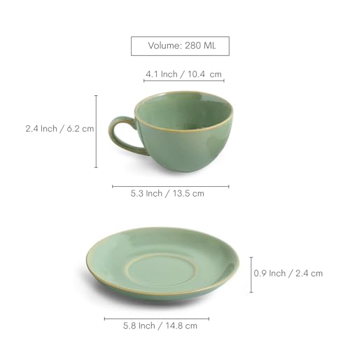 Image 6 of ExclusiveLane Sage Serenity Hand Glazed Porcelain Tea Cups Set of 6 with Saucer Cappuccino Coffee Cups Chai Tea Cup 280 ML