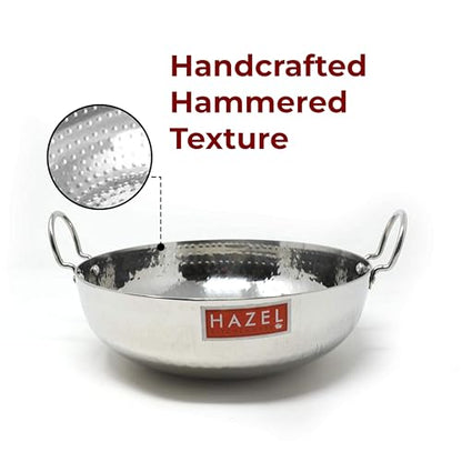 Image 5 of HAZEL Stainless Steel Kadai with Handle Curved Bottom Hammered Tone Design, 700 ml