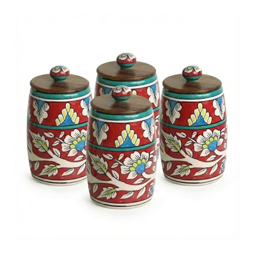 Image 2 of ExclusiveLane Mughal Drum Ceramic Jars for Kitchen Storage Set of 4, 570 ml Each