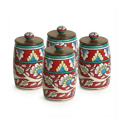 Image 2 of ExclusiveLane Mughal Drum Ceramic Jars for Kitchen Storage Set of 4, 570 ml Each