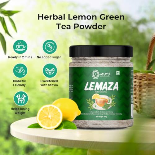 Image 5 of AMAYU LEMAZA Herbal Lemon Green Tea Powder with Stevia 200 g