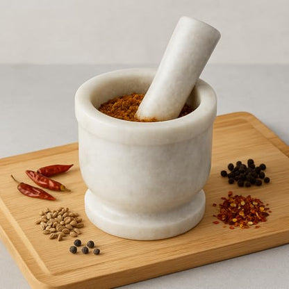 Image 2 of White for the product JAIPUR ACE Natural Marble Mortar and Pestle Set