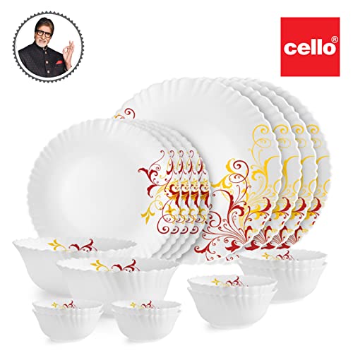 Image 7 of Cello Opalware Dazzle Series Yellow Scroll Dinner Set, 18Pcs