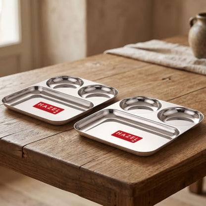 Image 2 of HAZEL 3 in 1 Plate Stainless Steel Pav Bhaji Plate Set of 2 Mess Tray