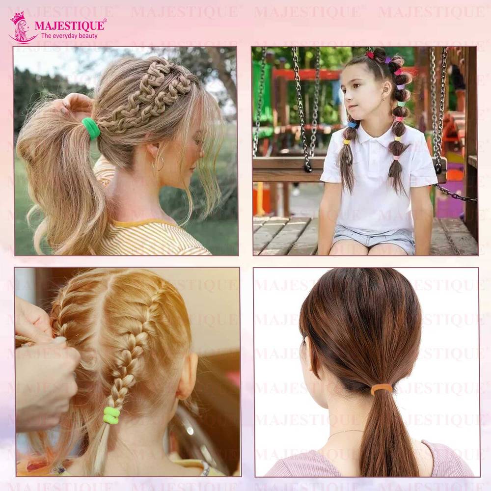 Image 6 of Majestique Cotton Stretchable Hair Ties Ponytail Holder Rubber Band - 20 Pcs