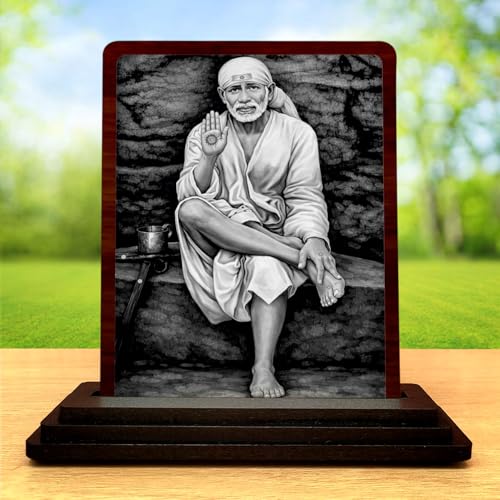 Image 2 of Sai Baba Temple Gift Wooden Idol 4x5 Inch HD Printed Table Decor for Home Temple