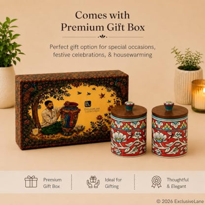 Image 6 of ExclusiveLane Mughal Barrel Multi Utility Storage Ceramic Jars With Wooden Lid Set of 2 420 ml
