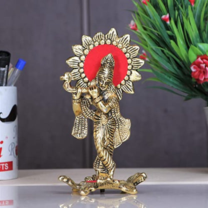 Image 1 of Default Title for the product KridayKraft Lord Krishna Standing Playing Flute Gold for Pooja Room