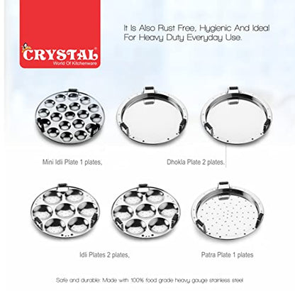 Image 5 of Crystal Stainless Steel Idli Maker/Momo Maker/Multi Kadai/Steamer Set | 6 Plates -2 Idli Plate,2 Dhokla Plate,1 Patra Plate,1 Mini Idli Plate|Heavy Steel 2.6 Kg|3-Layer Thick Bottom|Induction Friendly