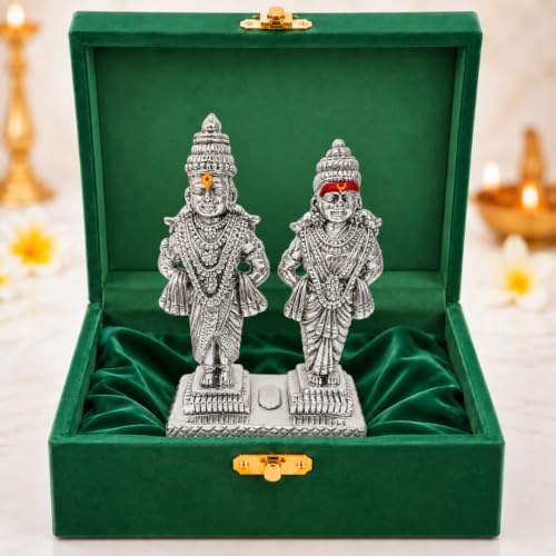 Image 1 of Default Title for the product Dev Aastha 999 Silver Plated Vitthal Rukmini Idol - 5 Inch