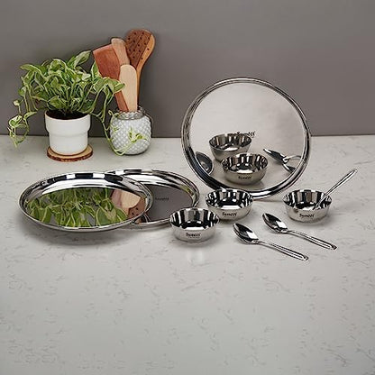 Image 5 of Sumeet Stainless Steel Heavy Gauge Mirror Finish Dinner Set of 9 Pcs (3 Plate, 3 Bowl/Wati, 3 Spoon), Silver