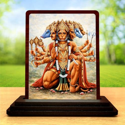 Image 2 of Panchmukhi Hanuman Traditional Pooja Wooden Idol 4x5 Inch HD Printed Table Decor for Home Temple