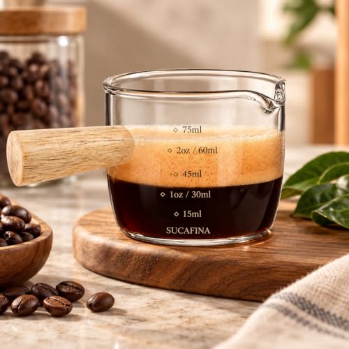 Image 1 of Default Title for the product Supvox Espresso Shot Measuring Cup 100ml with Wooden Handle Borosilicate