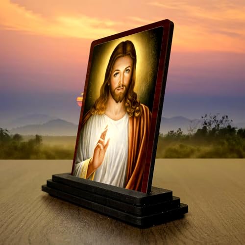 Image 3 of HD Printed Jesus Christ Wooden Idol 4x5 Inch Spiritual Art Spiritual Showpiece