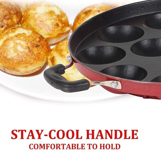 Image 4 of DRUNNA Non-Stick 12 Cavity Appam Patra Paddu Paniyarakkal Maker Chatty Paniyaram Pan Ponganal Baati Litti Baking Pot with Steel Lid (Aluminium, Non-Stick)