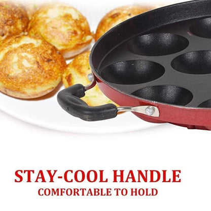 Image 4 of DRUNNA Non-Stick 12 Cavity Appam Patra Paddu Paniyarakkal Maker Chatty Paniyaram Pan Ponganal Baati Litti Baking Pot with Steel Lid (Aluminium, Non-Stick)