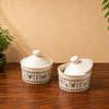 Image 1 of Default Title for the product ExclusiveLane Warli Village Tales Handcrafted Ceramic Pickle Jar Set (Set of 2, 160 ml)