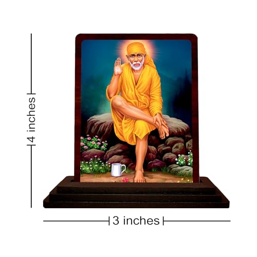 Image 3 of Saibaba Wooden Idol - Glossy Finish/Size 3x4 in - Showpiece for Home Decor Figurine for Home