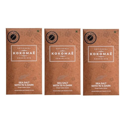 Image 1 of Default Title for the product KOKOMAE 75% Dark Chocolate with Sea Salt Bean-to-Bar (Pack Of 3, 50g Each)