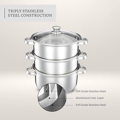 Image 7 of Solimo - Stainless Steel 2 Tier â Steamer / Idli Cum Modak Maker With Glass Lid- 20 Cm | 3 Liters | Induction Base | Silver
