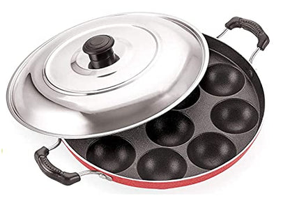 Image 1 of Default Title for the product Swarambh Non Stick 12 Cavity Aluminium Appam Patra Ponganal Pan with Lid