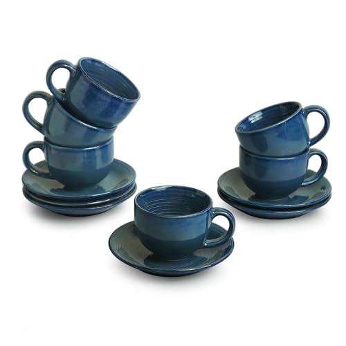 Image 2 of ExclusiveLane Ocean Ripples Ceramic Tea Cup and Saucer Set of 6 120 ml