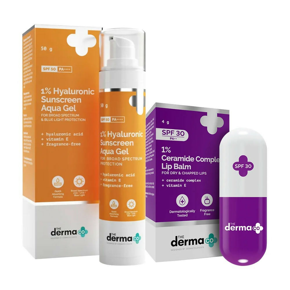 Image 1 of combo for the product The Derma Co SPF PA Summer Combo with Hyaluronic Sunscreen and Ceramide Lip balm With Vitamin E
