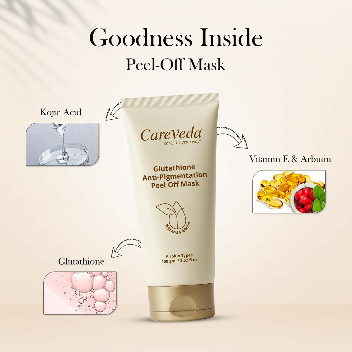 Image 8 of CareVeda Glutathione Skin Care Set of 4 | Face Wash & Cream, Peel off Mask, Serum for Bright & Even-Toned Skin