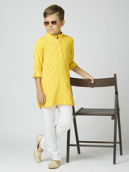 Image 1 of Joban Fashion Kids Island Full Sleeves Cotton Kurta and Pyjama Set with Sequin work - Yellow