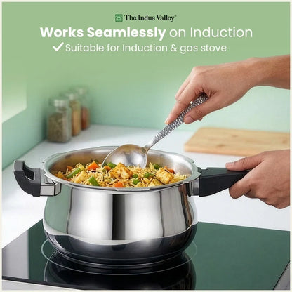 Image 6 of The Indus Valley Premium Stainless Steel Outer Lid Handi Pressure Cooker 1.5L/3.5L/5.5L, Premium Quality, Heavy Bottom, 100% Safe, ISI Certified, 3 Yr Warranty, Induction & Gas