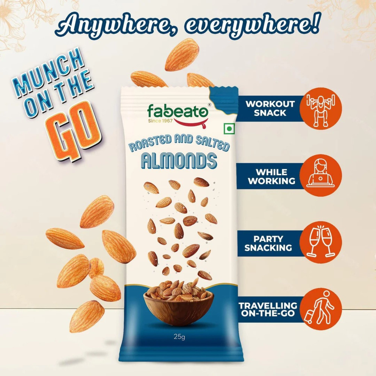 Image 2 of Fabeato Munch on the Go Snack Premium Roasted and Salted Almonds