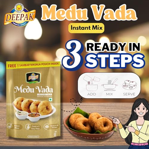 Image 5 of Deepak Medu Vada Instant Mix | South Indian Snack | Ready-To-Cook Breakfast | Quick & Easy To Prepare Vada Mix | No Added Preservatives