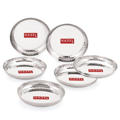 Image 6 of HAZEL Hammered Finish Stainless Steel Serving Plate, 18cm, Set of 6