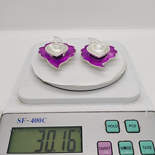 Image 4 of Dista Silvers Pure Silver Fancy Diya Leaf Pattern Purple 30.16g