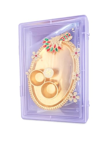Image 4 of Peacock Pooja Thali With Diya Holders, 15X10 Cm