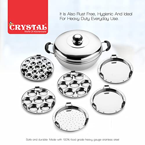 Image 4 of Crystal Stainless Steel Idli Maker/Momo Maker/Multi Kadai/Steamer Set | 6 Plates -2 Idli Plate,2 Dhokla Plate,1 Patra Plate,1 Mini Idli Plate|Heavy Steel 2.6 Kg|3-Layer Thick Bottom|Induction Friendly
