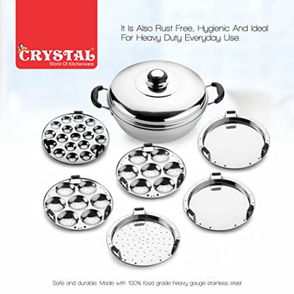 Image 4 of Crystal Stainless Steel Idli Maker/Momo Maker/Multi Kadai/Steamer Set | 6 Plates -2 Idli Plate,2 Dhokla Plate,1 Patra Plate,1 Mini Idli Plate|Heavy Steel 2.6 Kg|3-Layer Thick Bottom|Induction Friendly