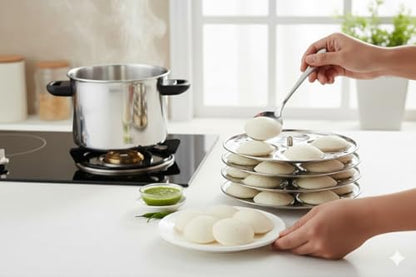 Image 5 of MAHAVIR Heavy Gauge Stainless Steel Idli Cooker Kitchen Accessories (Silver, 6 Plate, 24 Pcs), 3 liter, 21 X 21 X 21 Centimeters
