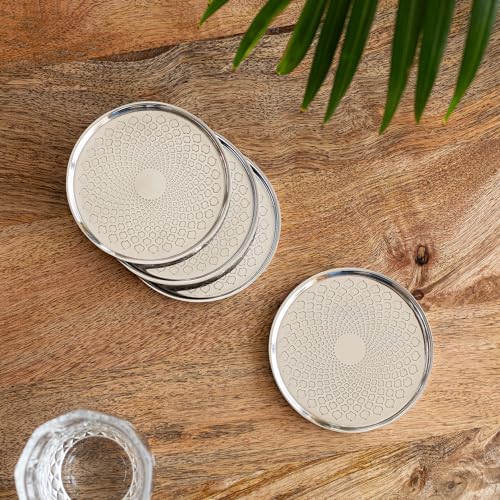 Image 1 of Default Title for the product ExclusiveLane Mughal Arc Hand-Etched Stainless Steel Coasters Set of 4