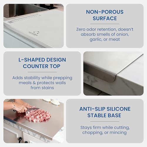Image 4 of HomeWiz Large Steel Chopping Board for Kitchen - 100% Stainless Steel Cutting Board | Heavy Duty Chopping Board | Non-Porous Hygienic Surface for Vegetables, Meat & Fish, Rust-Resistant | 41 x 31 cm