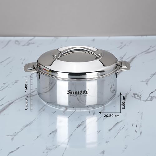 Image 5 of Sumeet Stainless Steel Insulated Casserole Hot Pot – Double Wall Thermal Hot Food Container, 1.6L, Mirror Finish, Silver