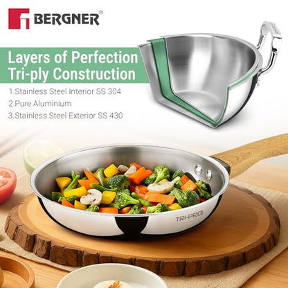 Image 3 of BERGNER TriPro Triply Stainless Steel 2 Pc Cookware Set - 22cm Frypan & 14cm (1.2L) Saucepan