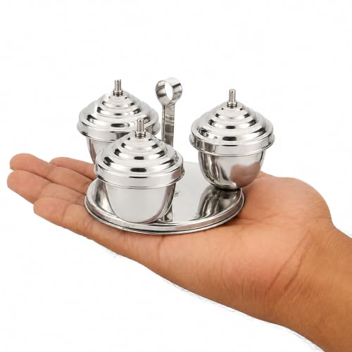 Image 2 of Spillbox Traditional Handcrafted Stainless Steel Kumkum Holder 3 IN 1 Chomuka