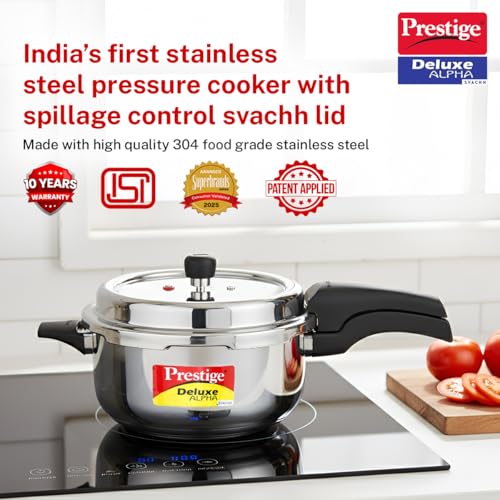 Image 3 of Prestige Stainless Steel Deluxe Alpha Svachh Outer Lid Deep Pressure Pan Cooker 5 Litre