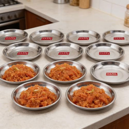 Image 5 of HAZEL Stainless Steel Halwa Serving Plates Set of 12