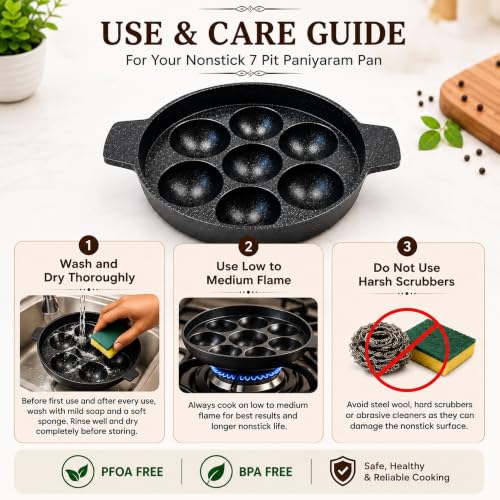 Image 2 of 6th Planet 7 Pit Nonstick Paniyaram Pan (for Gas Stove Only, Without Lid)