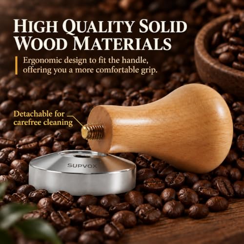 Image 5 of Supvox Coffee Tamper 58mm with SUS Heavy Duty Base and Wooden Handle