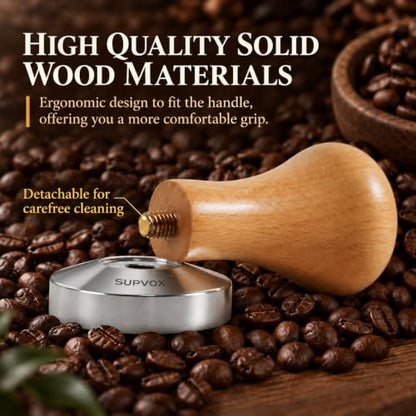 Image 5 of Supvox Coffee Tamper 58mm with SUS Heavy Duty Base and Wooden Handle